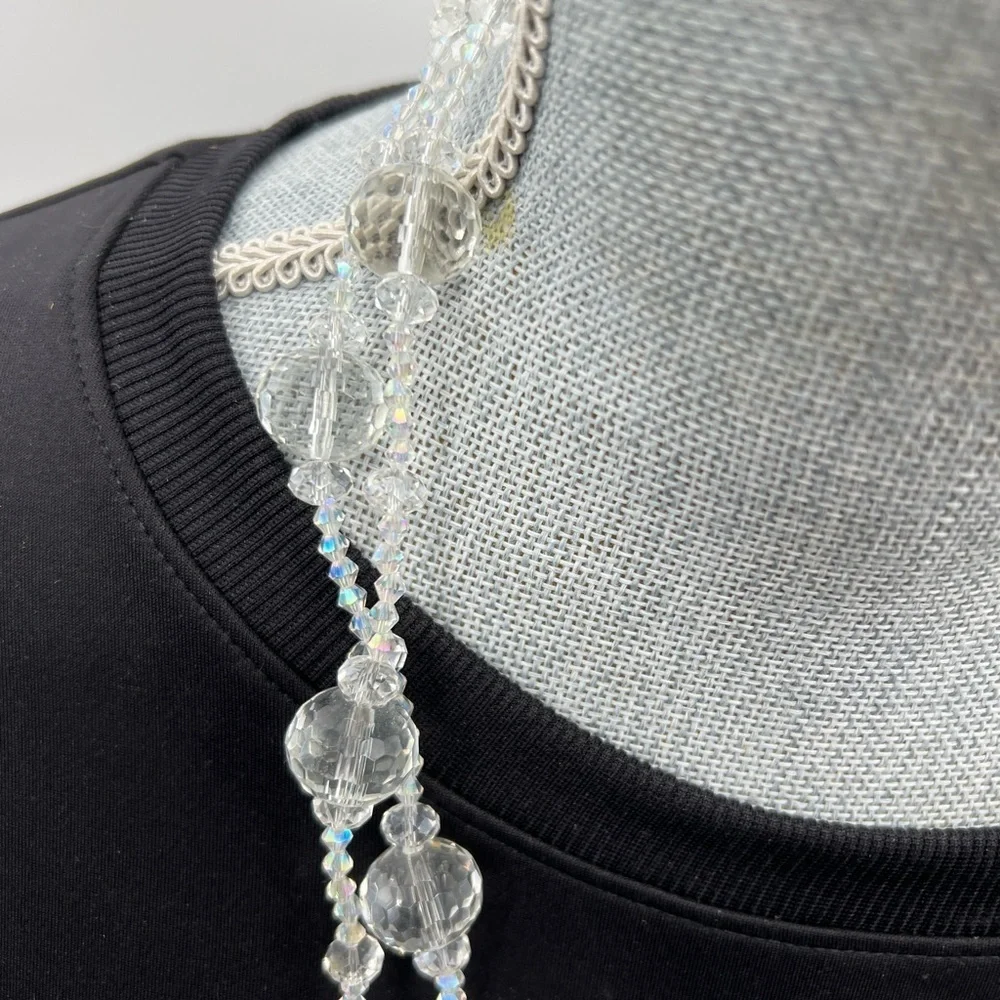 Art deco facet cut clear crystal glass beaded necklace - Picture 3 of 8